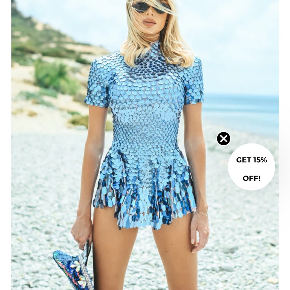 Blue Sequin Mini Dress
